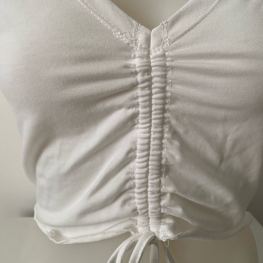 White Ruched Drawstring Crop Top - Picture 3 of 4